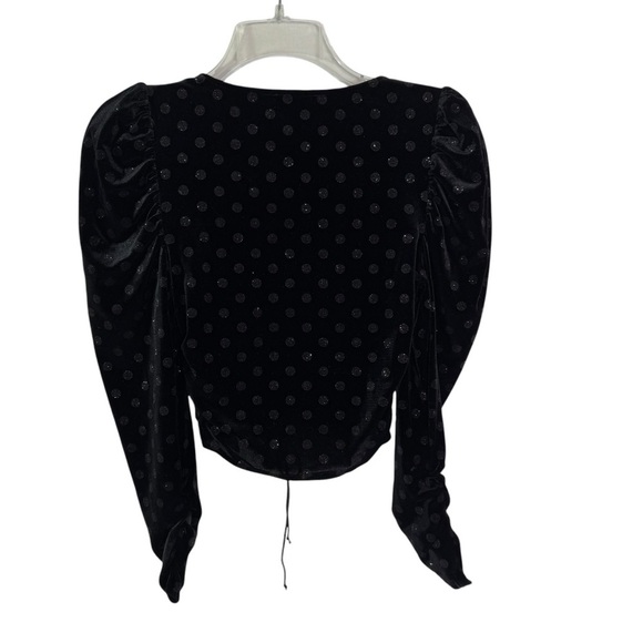 For Love & Lemons Elisa Velvet Glitter Dot Lace Up Cropped Top Black Size XS - Picture 4 of 13